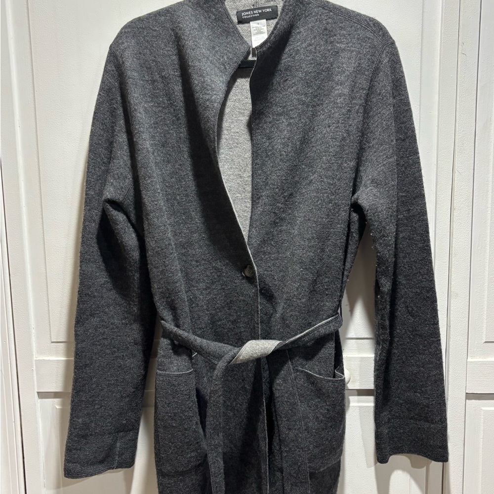 Jones New‎ York Gray Open Front Cardigan with Belt Women’s size small